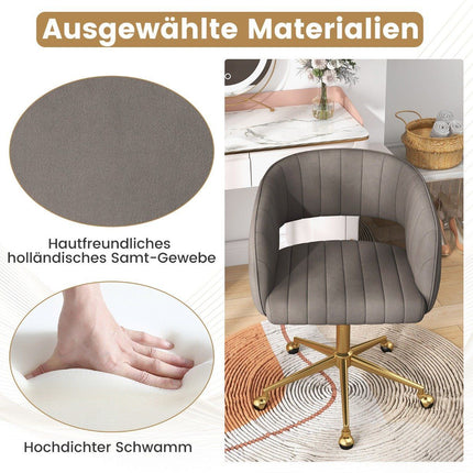 Chaise PC en velours, chaise pivotante moderne avec dossier rembourré + assise grise