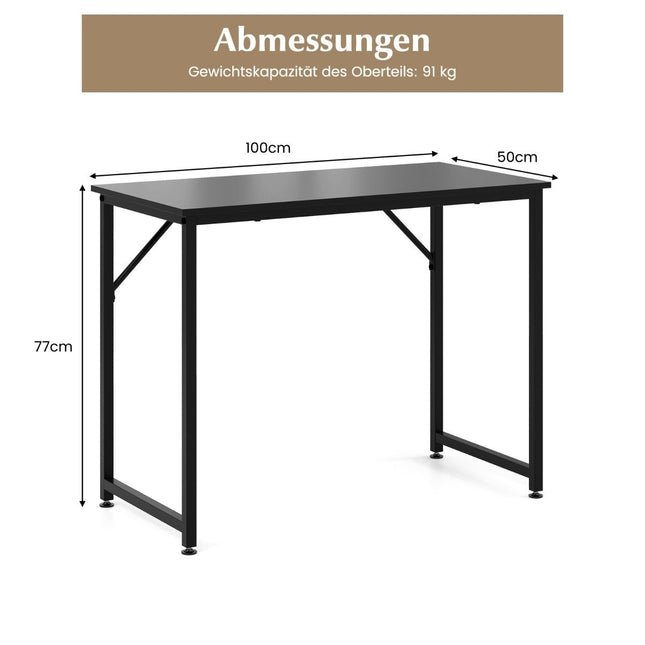 PC-Tisch mit verstellbaren Fußpolstern, kompakter Computertisch, 100 x 50 x 77 cm, schwarz