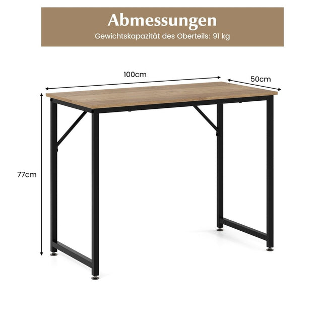 PC-Tisch mit verstellbaren Fußpolstern, kompakter Computertisch, 100 x 50 x 77 cm, Natur