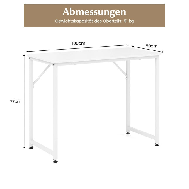 PC-Tisch mit verstellbaren Fußpolstern, kompakter Computertisch, 100 x 50 x 77 cm, weiß
