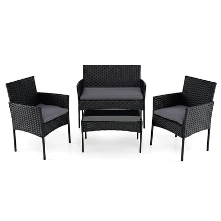 Gartenmöbel-Set aus PE-Rattan, 4-teilig, mit Kissen, Glastisch
