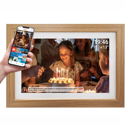 PFF-1543LW 15,6" FULL HD digitaler Wi-Fi-Bilderrahmen mit FRAMEO-Fotosoftware und Holzrahmen