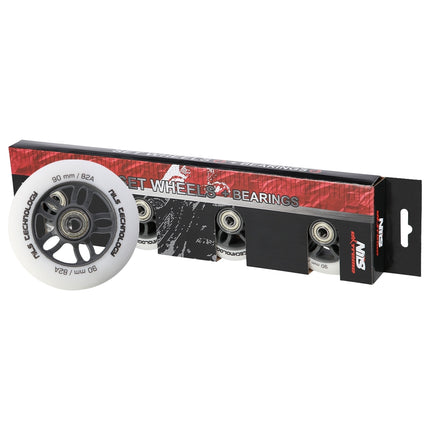 PU 90x24 82A Weiße Rollen & ABEC-9 Kugellager Set