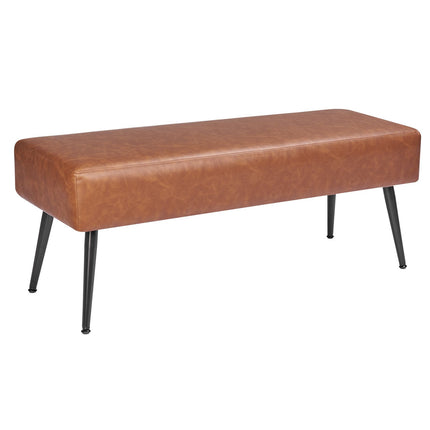 PU Leather Storage Bench, 43 Inch, Metal Legs, Brown