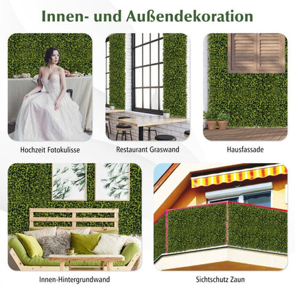 12 Stück 50 x 50 cm Kunsthecke Buchsbaumplatten mit 7 cm Stärke und gewellter Oberfläche