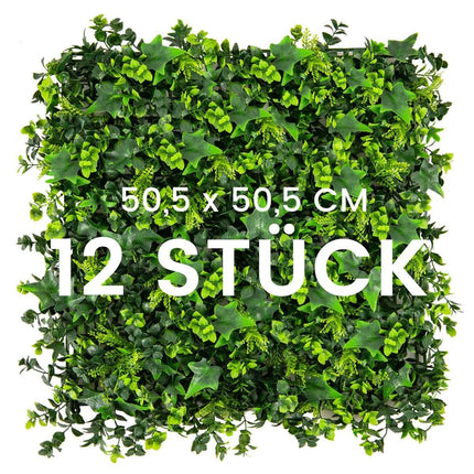 Pack of 12 Artificial Hedge Plant Wall 50.5 x 50.5 cm UV Protected Mixed Leaves
