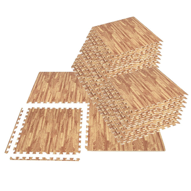 12er Pack Schutzmatten aus Eva mit Holzmaserung Puzzlematte zum Bodenschutz 61 x 61 cm Natur