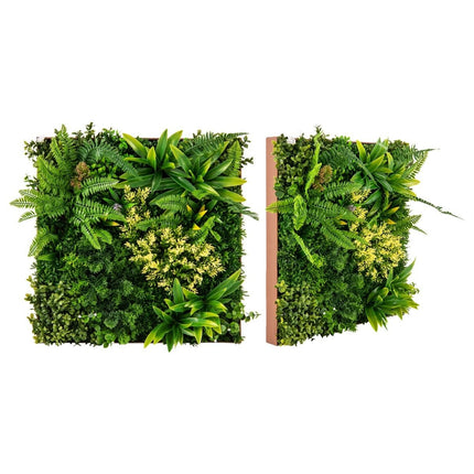 Lot de 2 feuilles de feuillage artificiel encadrées carrées, décoration murale 3D, 50 x 50 cm, vert