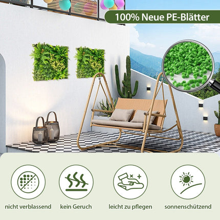 Lot de 2 feuilles de feuillage artificiel encadrées carrées, décoration murale 3D, 50 x 50 cm, vert