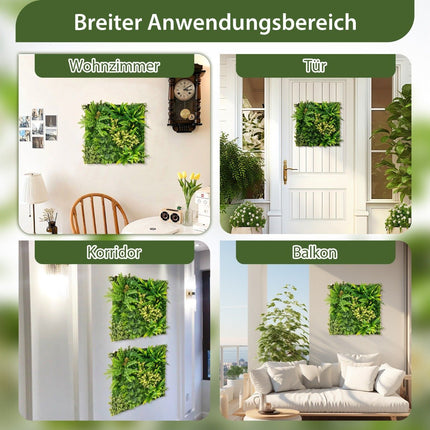 Lot de 2 feuilles de feuillage artificiel encadrées carrées, décoration murale 3D, 50 x 50 cm, vert