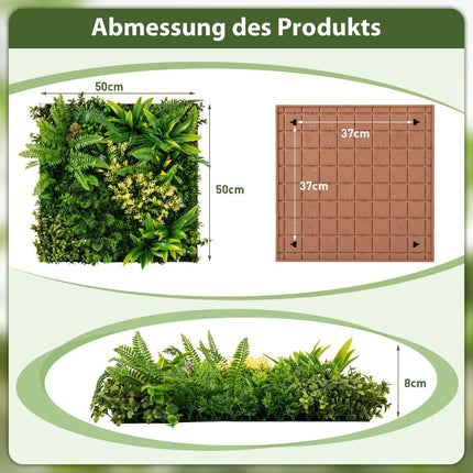 Lot de 2 feuilles de feuillage artificiel encadrées carrées, décoration murale 3D, 50 x 50 cm, vert