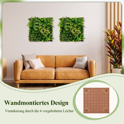 Lot de 2 feuilles de feuillage artificiel encadrées carrées, décoration murale 3D, 50 x 50 cm, vert