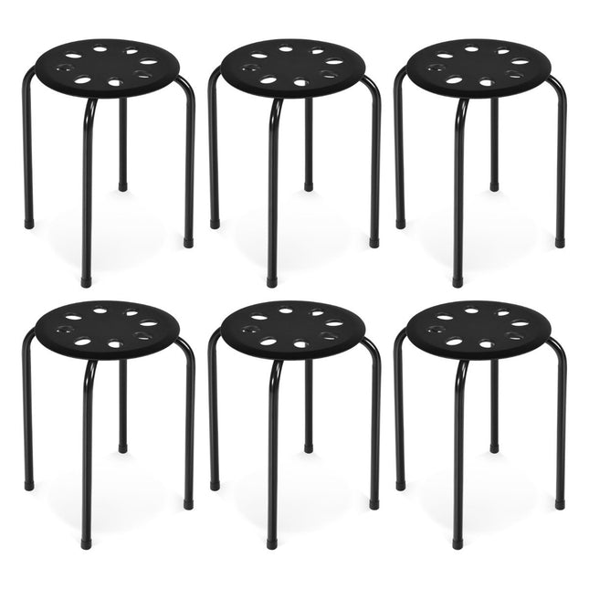 6er-Pack stapelbare Metallhocker mit X-förmigem Metallrahmen, runder Sitzfläche, Schwarz