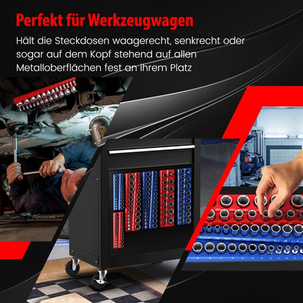 6er Pack Steckschlüsselhalter magnetisch 1/2 Zoll, 3/8 Zoll und 1/4 Zoll Befestigungsschiene für Stecknüsse
