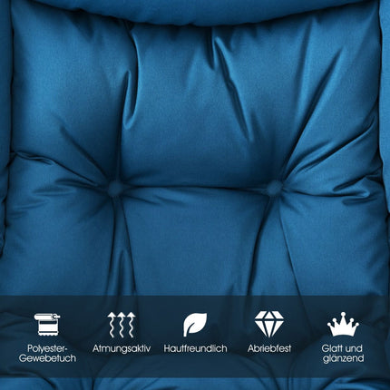 Padded Armchair with Side Pocket, Blue Polyester Fabric