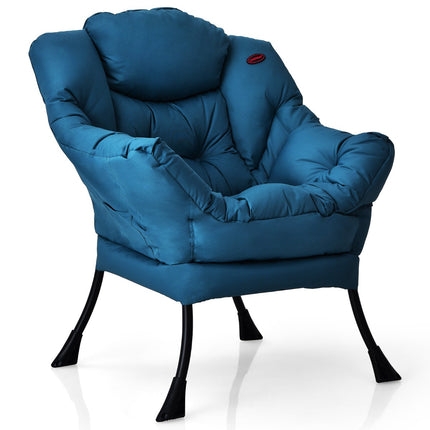 Padded Armchair with Side Pocket, Blue Polyester Fabric