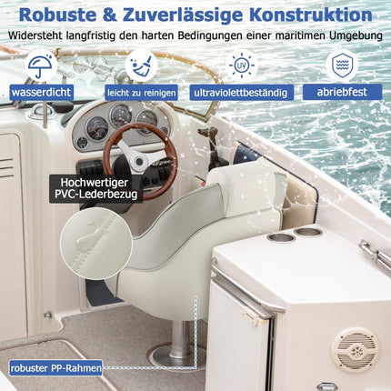 Gepolsterter Bootssitz mit wasserdichtem PVC-Leder und dicker Schwammpolsterung, Bootsstuhl, Weiß