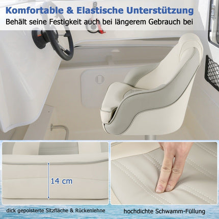 Gepolsterter Bootssitz mit wasserdichtem PVC-Leder und dicker Schwammpolsterung, Bootsstuhl, Weiß
