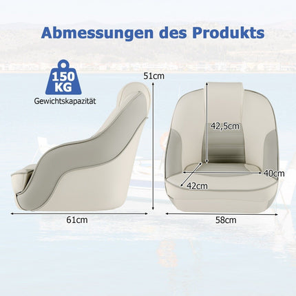 Gepolsterter Bootssitz mit wasserdichtem PVC-Leder und dicker Schwammpolsterung, Bootsstuhl, Weiß