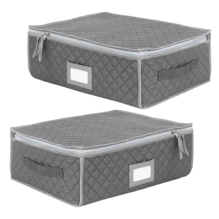 Padded Cup Storage Boxes with Dividers, Set of 2, Grey, 15.5 x 40.5 x 33 cm