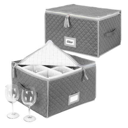 Padded Glass Storage Boxes with Dividers, Set of 2, Grey, 25.5 x 40.5 x 33 cm