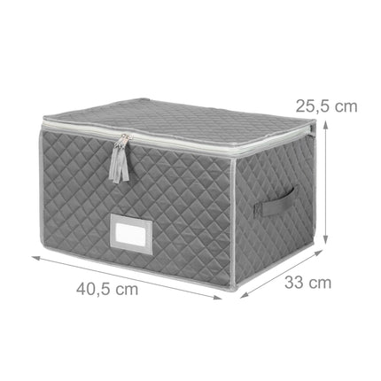 Padded Glass Storage Boxes with Dividers, Set of 2, Grey, 25.5 x 40.5 x 33 cm