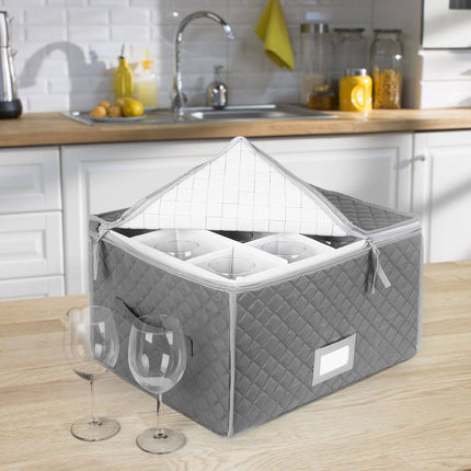 Padded Glass Storage Boxes with Dividers, Set of 2, Grey, 25.5 x 40.5 x 33 cm