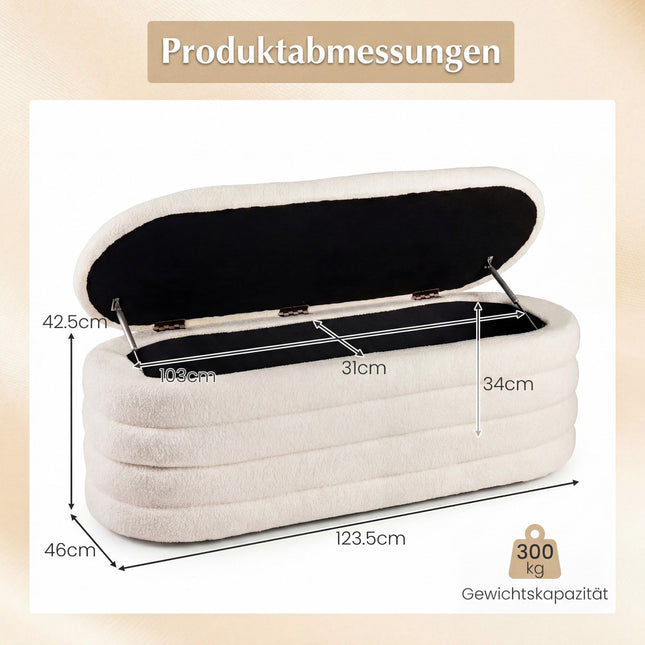 Gepolsterte Aufbewahrungsbank, 108,5 L Fassungsvermögen, Bouclé-Stoff