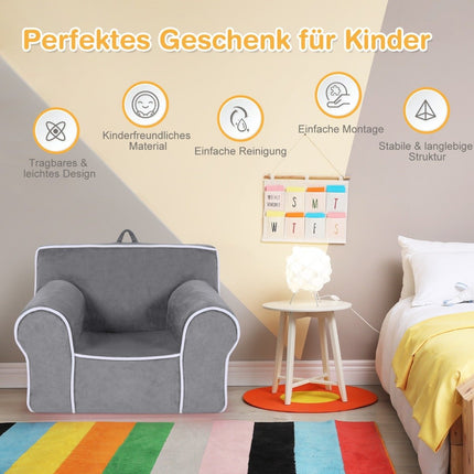 Gepolstertes Kindersofa mit Schaumstofffüllung &amp; Armlehne &amp; Tragegriff 68 x 46 x 50 cm grau