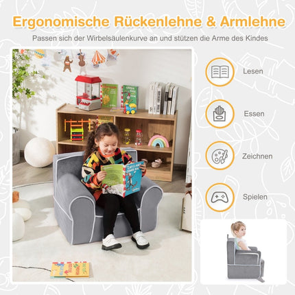 Gepolstertes Kindersofa mit Schaumstofffüllung &amp; Armlehne &amp; Tragegriff 68 x 46 x 50 cm grau