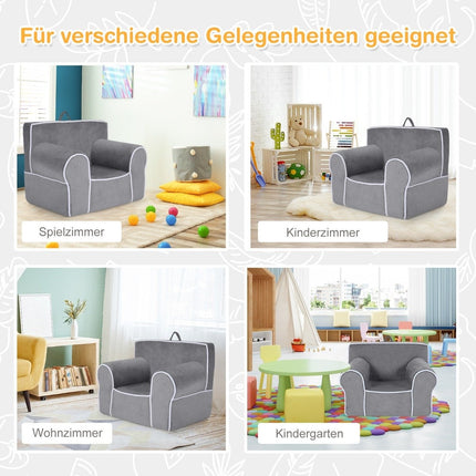 Gepolstertes Kindersofa mit Schaumstofffüllung &amp; Armlehne &amp; Tragegriff 68 x 46 x 50 cm grau