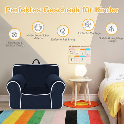 Gepolstertes Kindersofa mit Schaumstofffüllung &amp; Armlehne &amp; Tragegriff 68 x 46 x 50 cm Marineblau
