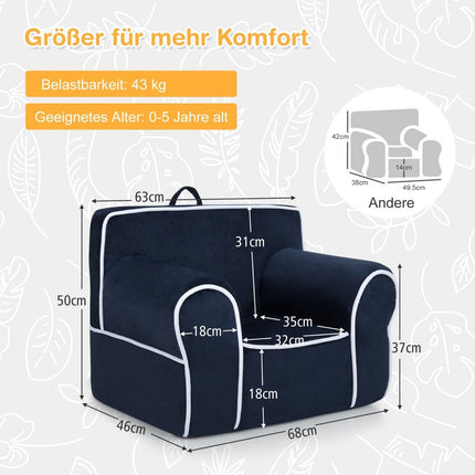 Gepolstertes Kindersofa mit Schaumstofffüllung &amp; Armlehne &amp; Tragegriff 68 x 46 x 50 cm Marineblau