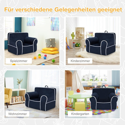 Gepolstertes Kindersofa mit Schaumstofffüllung &amp; Armlehne &amp; Tragegriff 68 x 46 x 50 cm Marineblau