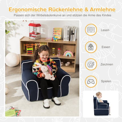 Gepolstertes Kindersofa mit Schaumstofffüllung &amp; Armlehne &amp; Tragegriff 68 x 46 x 50 cm Marineblau