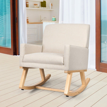 Gepolsterter Schaukelstuhl aus Massivholz Schaukelstuhl Schwingstuhl Relaxsessel Beige