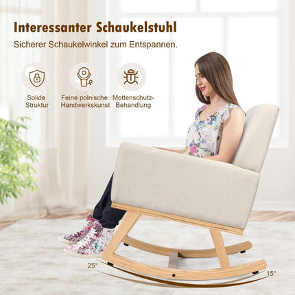 Gepolsterter Schaukelstuhl aus Massivholz Schaukelstuhl Schwingstuhl Relaxsessel Beige