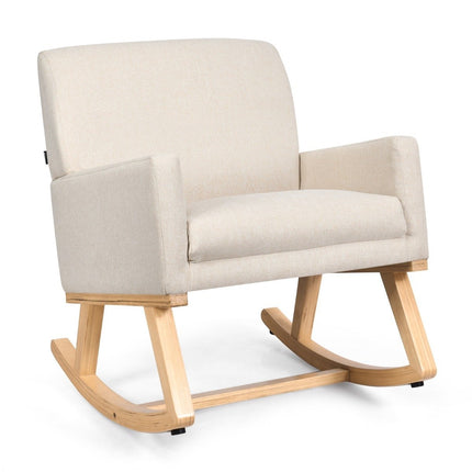 Gepolsterter Schaukelstuhl aus Massivholz Schaukelstuhl Schwingstuhl Relaxsessel Beige