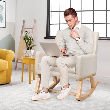 Gepolsterter Schaukelstuhl aus Massivholz Schaukelstuhl Schwingstuhl Relaxsessel Beige