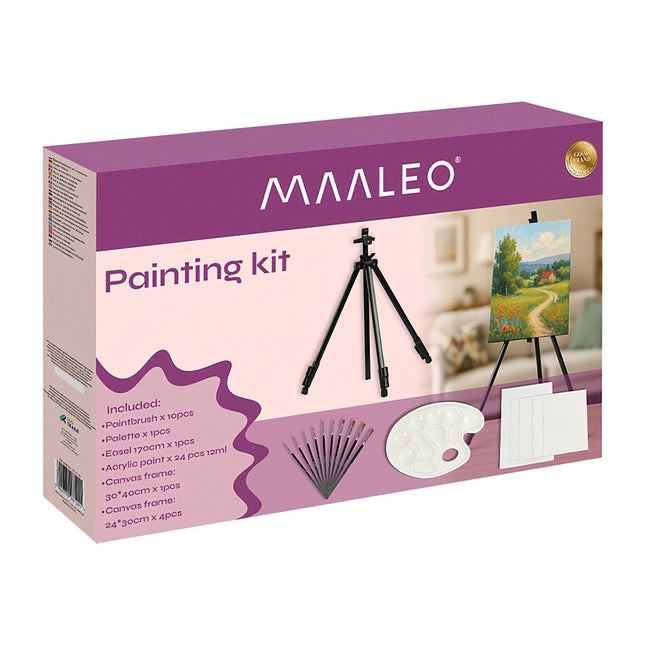 Malset mit Staffelei, 24 Acrylfarben, 3 Leinwänden