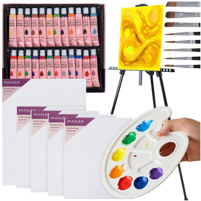 Malset mit Staffelei, 24 Acrylfarben, 3 Leinwänden