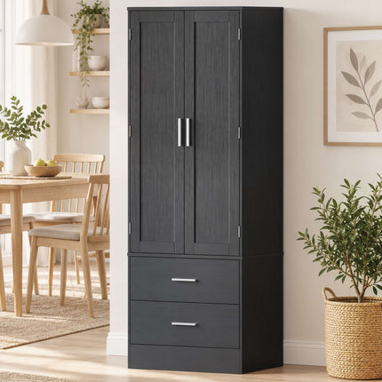 Pantry Cabinet 159 cm with 8 Door Shelves and 2 Drawers, Black, Shaker Doors
