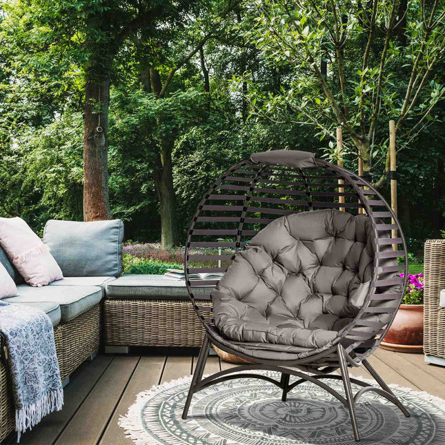 Papasan-Sessel mit Kissen, klappbares Stahlgestell für die Terrasse