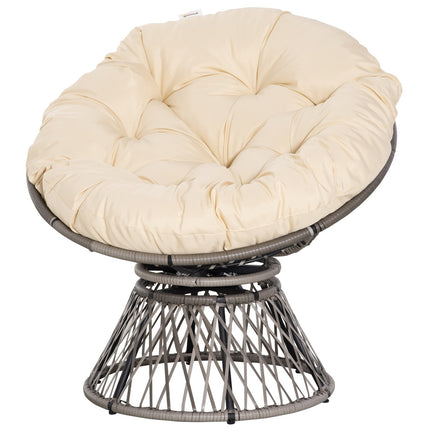 Papasan Korbsessel mit Kissen, 360° Metallgestell, creme