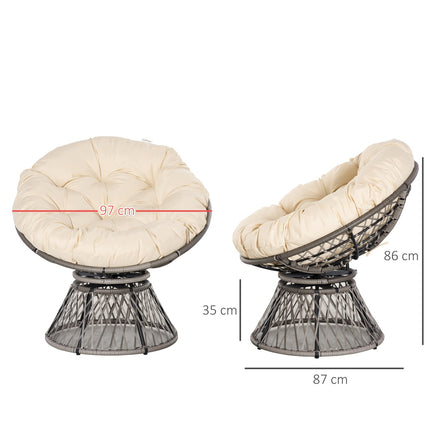 Papasan Korbsessel mit Kissen, 360° Metallgestell, creme