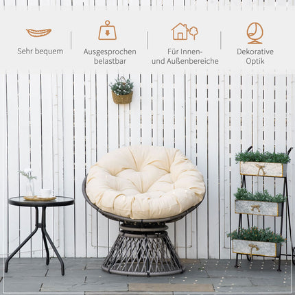 Papasan Korbsessel mit Kissen, 360° Metallgestell, creme