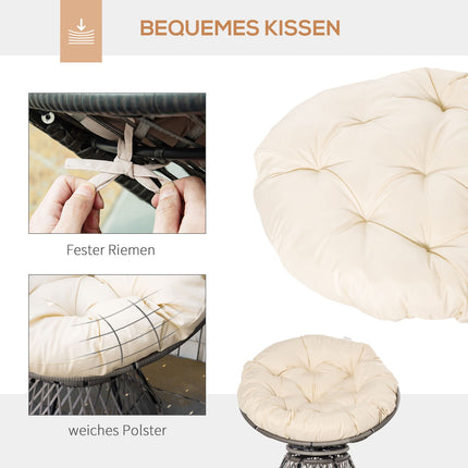 Papasan Korbsessel mit Kissen, 360° Metallgestell, creme