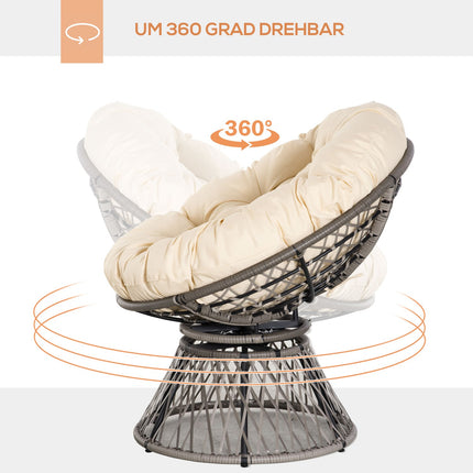 Papasan Korbsessel mit Kissen, 360° Metallgestell, creme