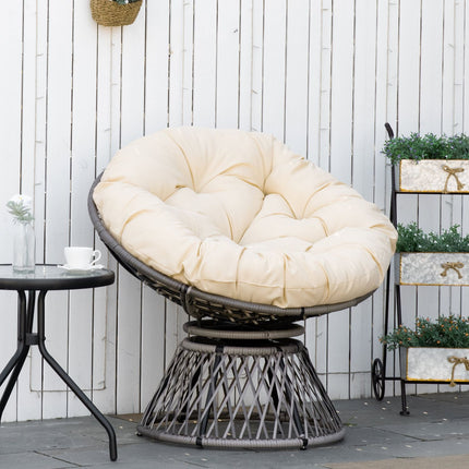 Papasan Korbsessel mit Kissen, 360° Metallgestell, creme