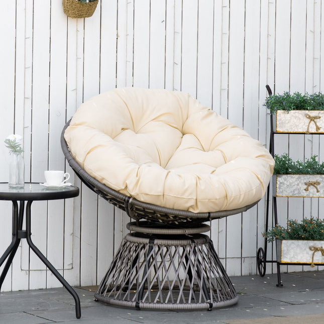 Papasan Korbsessel mit Kissen, 360° Metallgestell, creme